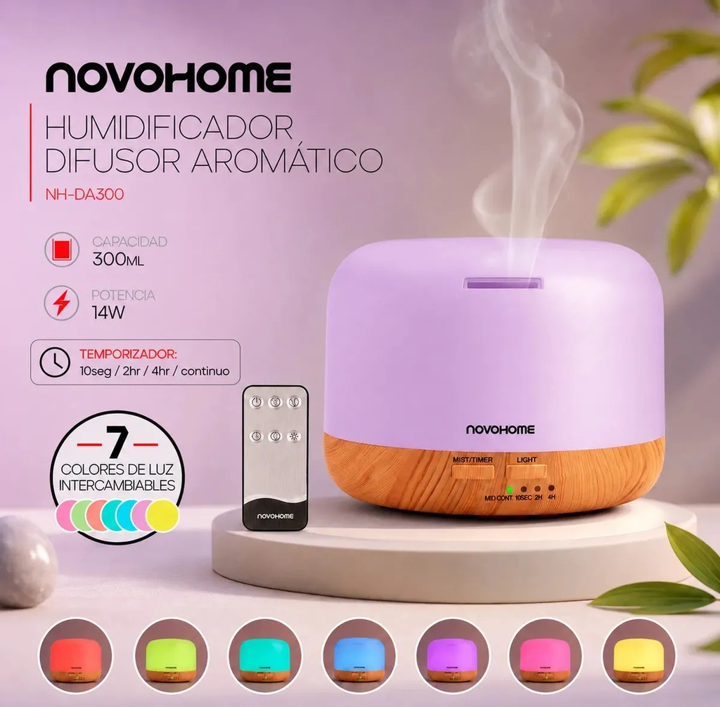 DIFUSOR AROMATICO HUMIDIFICADOR 300 ML NOVOHOME - 3