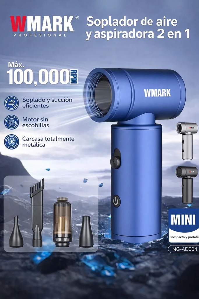 SOPLADOR Y ASPIRADOR 2 EN 1 PLATEADO WMARK - 2