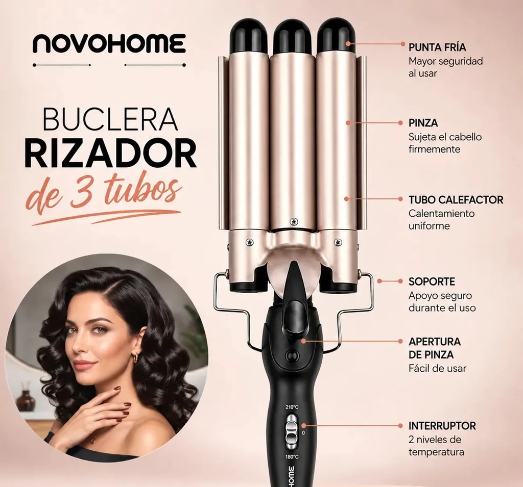 BUCLERA RIZADOR 3 TUBOS 130W NOVOHOME - 6