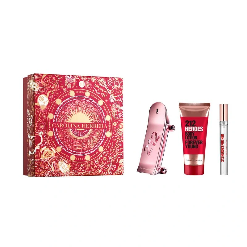 CAROLINA HERRERA 212 HEROES FOR HER COFRE (EDP 80ML+MINI 7ML+BODY LOTION 100 ML - CAJA)