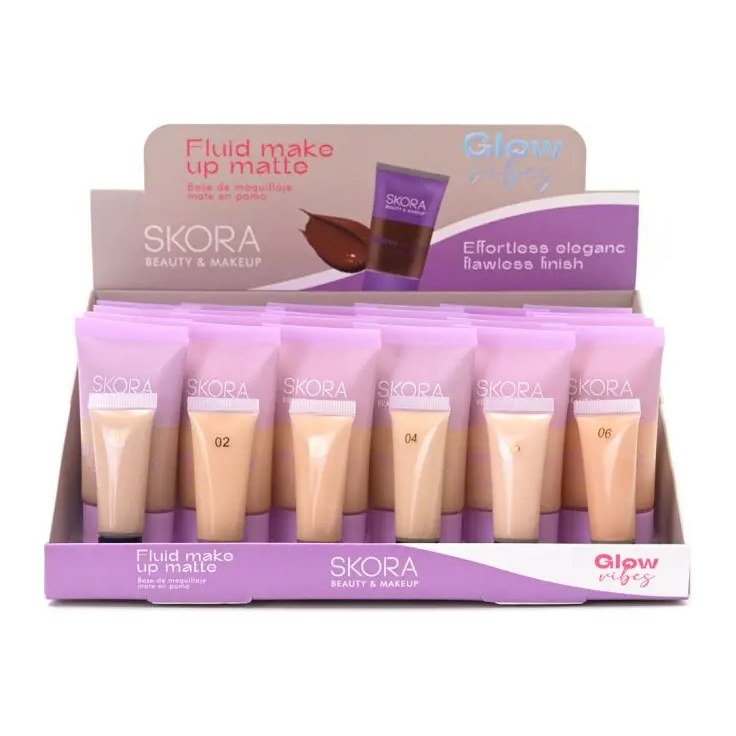 [50934] BASE DE MAQUILLAJE FLUIDA EN POMO X24U (UNIDAD) SKORA