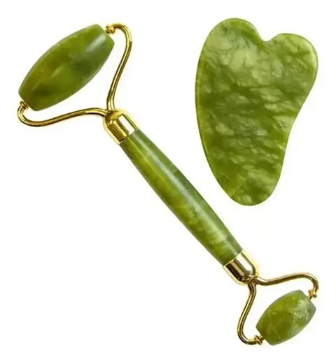 [51819] RODILLO MASAJEADOR DE JADE Y PIEDRA GUA SHA SKORA