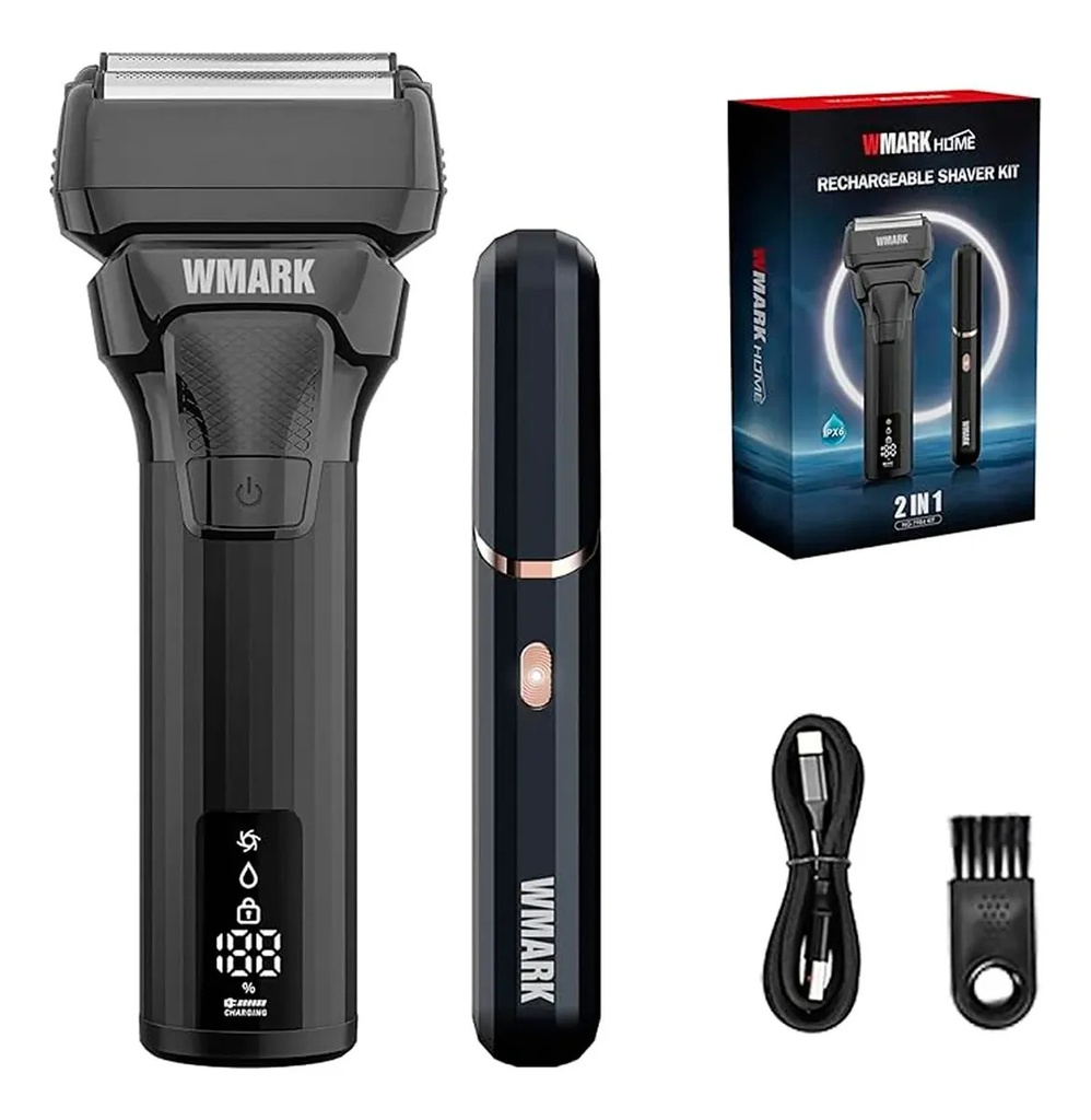 KIT 2 EN 1 AFEITADORA + TRIMMER DE NARIZ RECARGABLE USB - CAJA WMARK