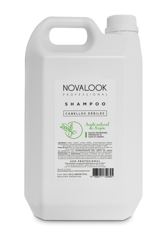 SHAMPOO ARGÁN CABELLOS DÉBILES - 2,9 L - BIDÓN NOVALOOK