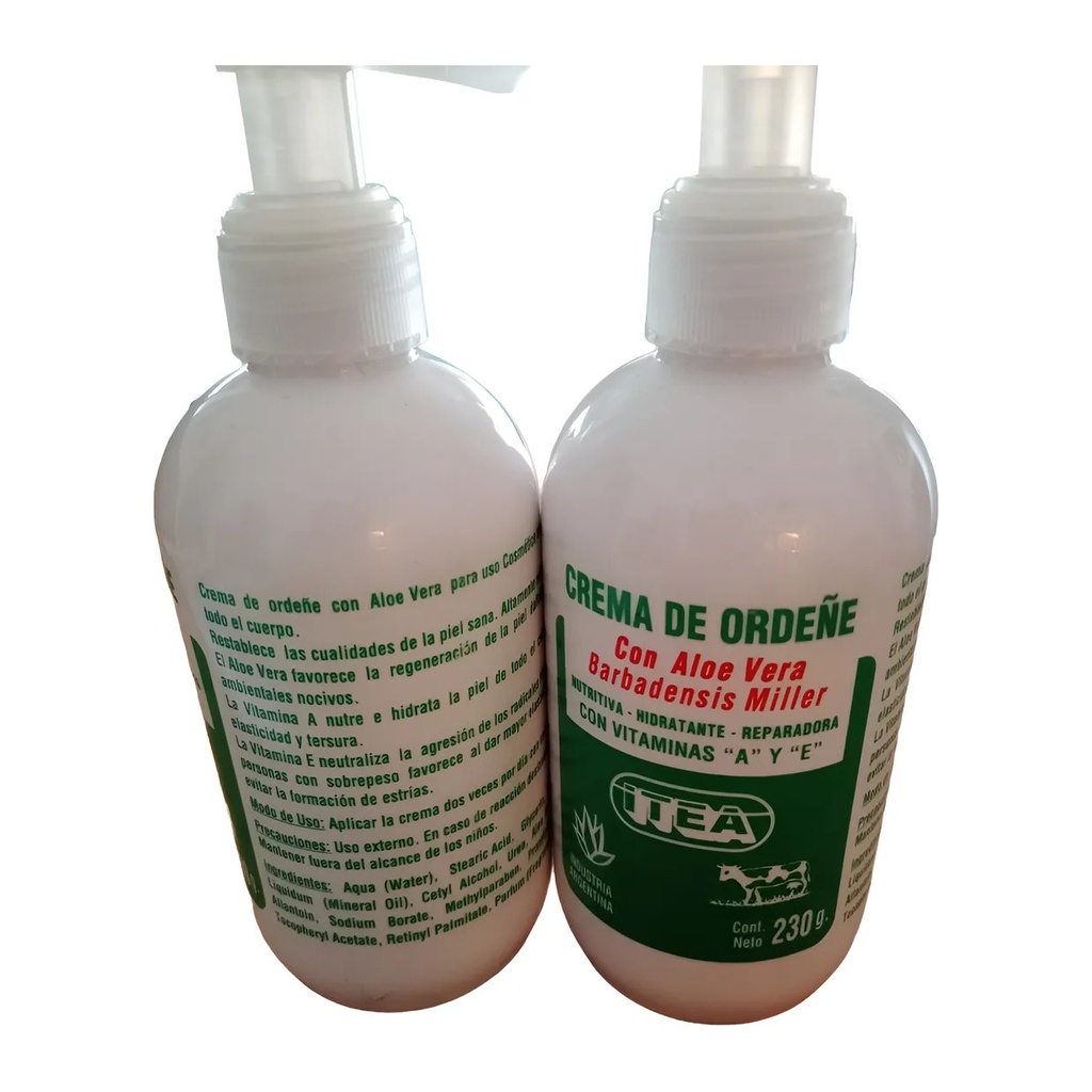 ITEA CREMA DE ORDEÑE CON ALOE VERA BARBADENSI MILLER MAS VITAMINAS A Y E  (230 GRS. - C/DOSIFICADOR ) ITEA
