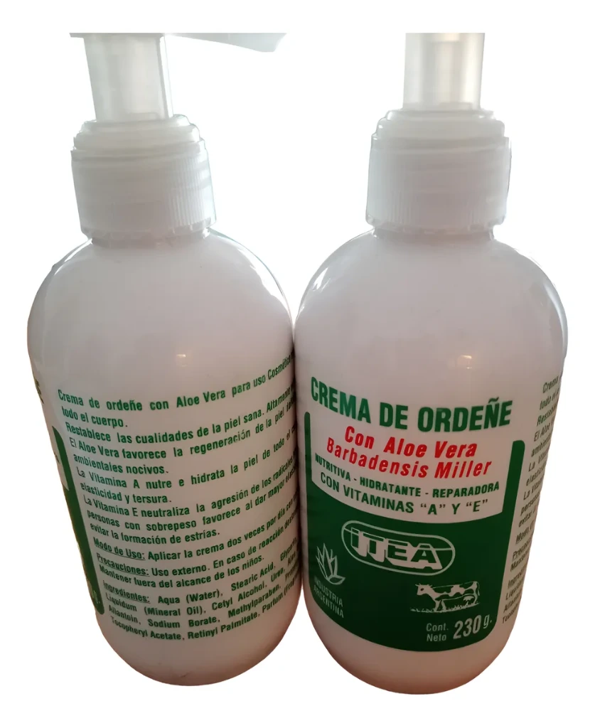 ITEA CREMA DE ORDEÑE CON ALOE VERA BARBADENSI MILLER MAS VITAMINAS A Y E  (230 GRS. - C/DOSIFICADOR )