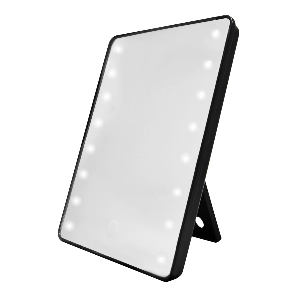 ESPEJO LED (16 LUCES) A PILA  (NEGRO  - 1 UND - CAJA)