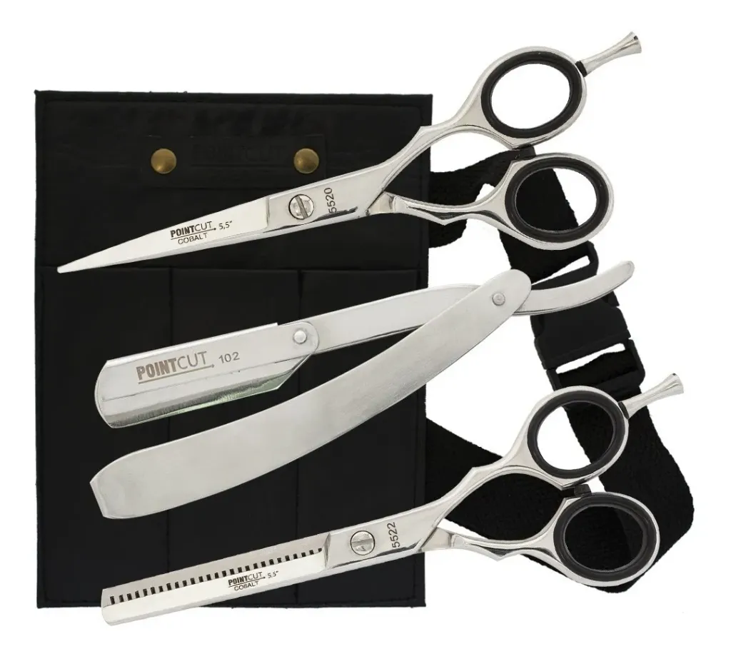 KIT TIJERA  FILO NAVAJA+PULIR+NAVAJA+CARTUCHERA COBALT 5.5 PULGADAS 2022 (4 UND - BOLSA)