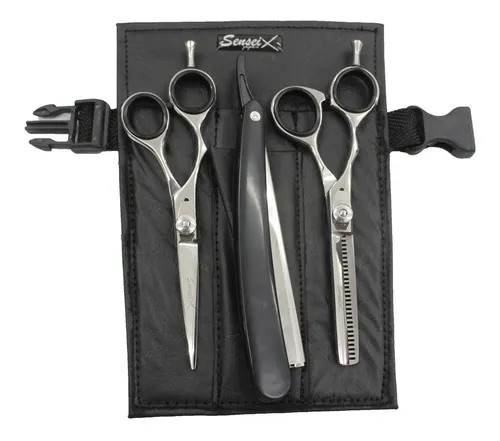 KIT TIJERA FILO NAVAJA+PULIR+NAVAJA+CARTUCHERA  COBALT ZURDO 5.5 PULGADAS 1012L (4 UND - BOLSA)