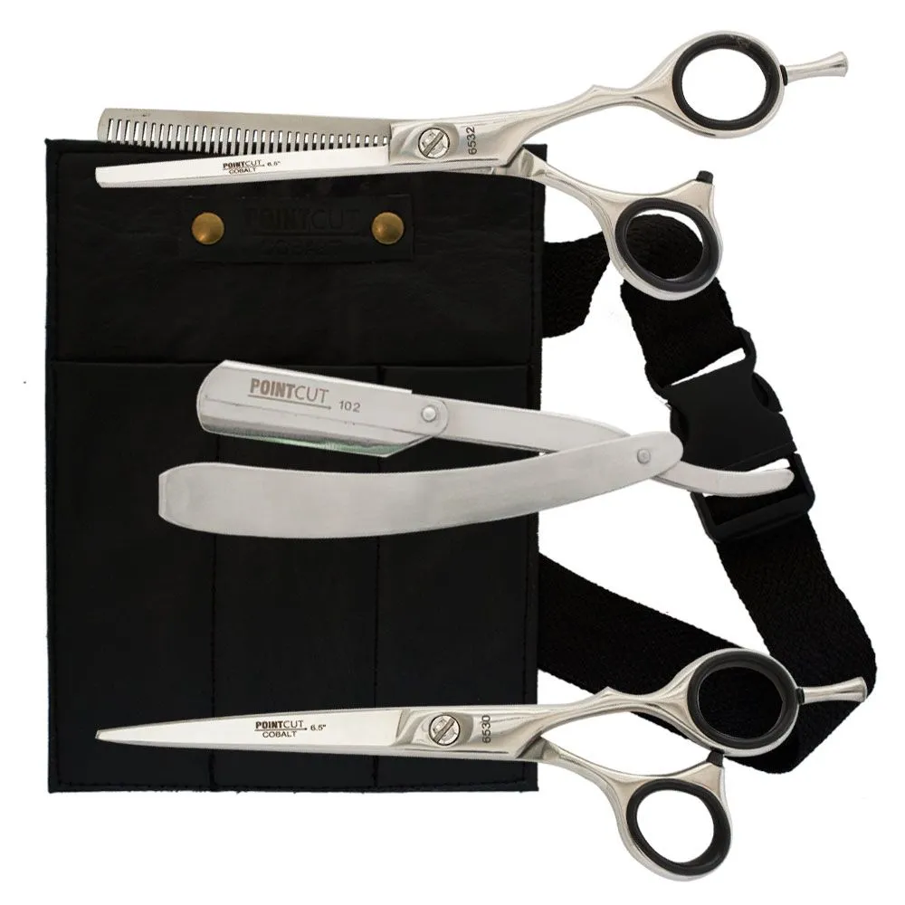 KIT TIJERA FILO NAVAJA+PULIR+NAVAJA+CARTUCHERA COBALT 6.5 PULGADAS 3032 (4 UND - BOLSA)