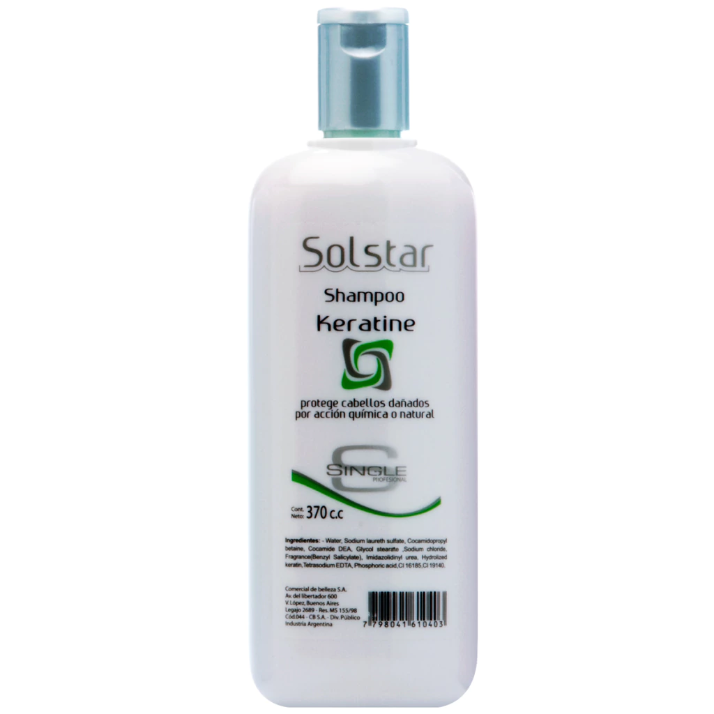SHAMPOO SOLSTAR  KERATINE CABELLOS DAÑADOS POR ACCION QUIMICA O NATURAL (380 CC - BOTELLA)