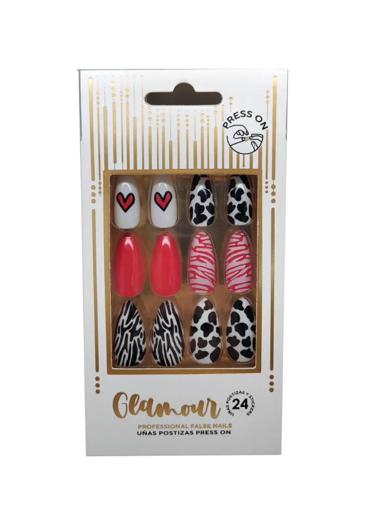 UÑAS POSTIZAS GLAMOUR CORAZON (24 UND - CAJA)