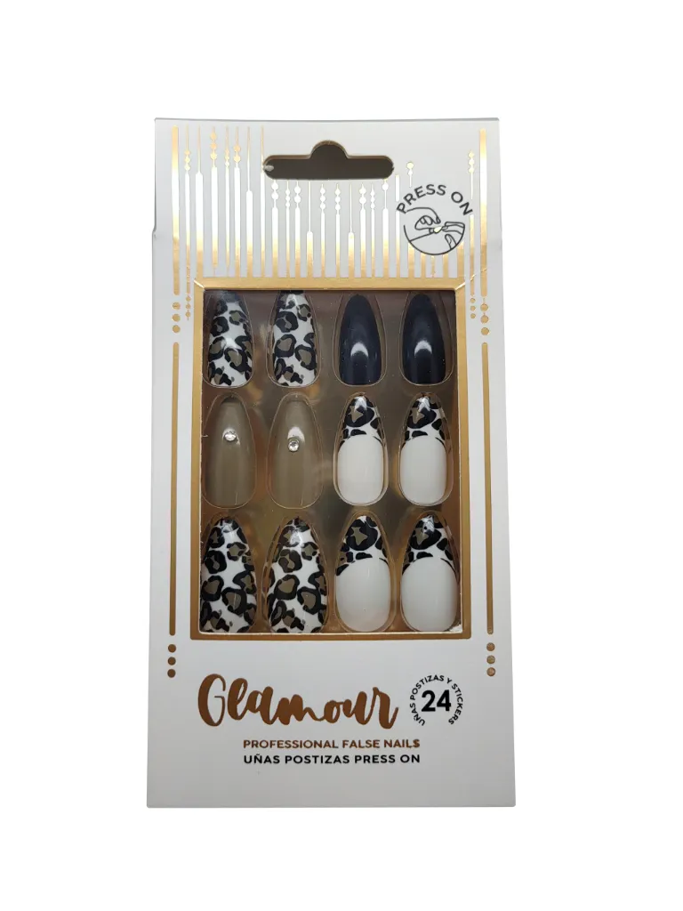 UÑAS POSTIZAS GLAMOUR DALMATA (24 UND - CAJA)