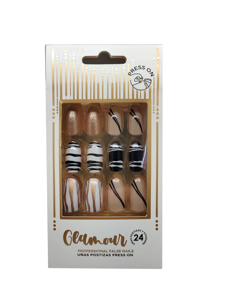 UÑAS POSTIZAS GLAMOUR LINEAS (24 UND - CAJA)