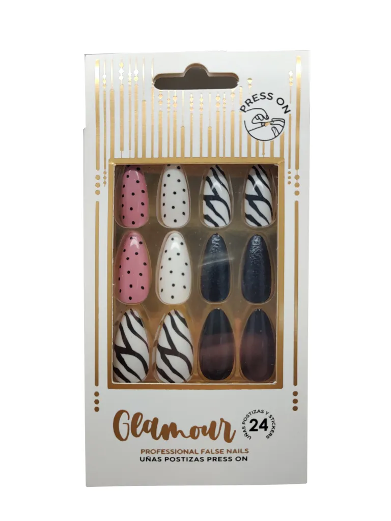 UÑAS POSTIZAS GLAMOUR PUNTOS (24 UND - CAJA)