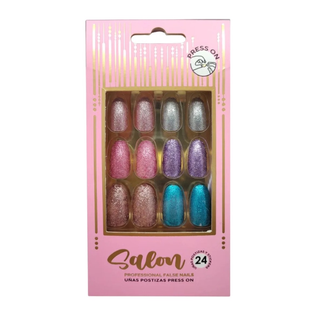 UÑAS POSTIZAS SALON BRILLOS (24 UND - CAJA) THELMA Y LOUISE