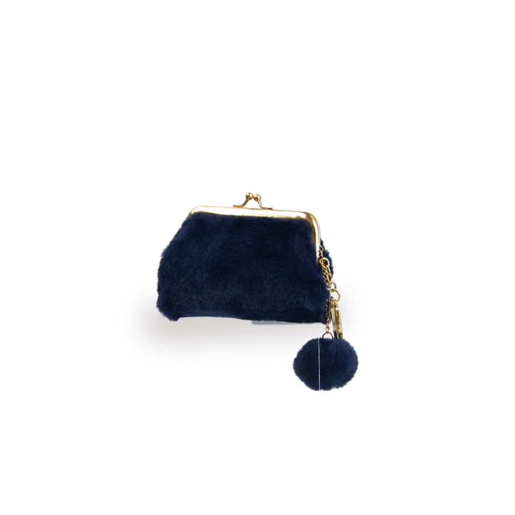 MONEDERO + LLAVERO  PELUCHE C/ POMPON (NEGRO - 1 UND - BOLSA)