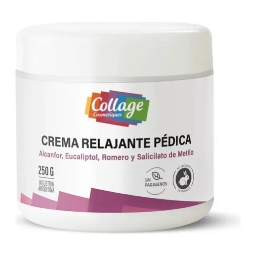 [18535] CREMA RELAJANTE PÉDICA ALCANFOR, EUCALIPTO, ROMERO, Y SALICILATO DE METILO (250 GRS. - POTE) CERAS COLLAGE