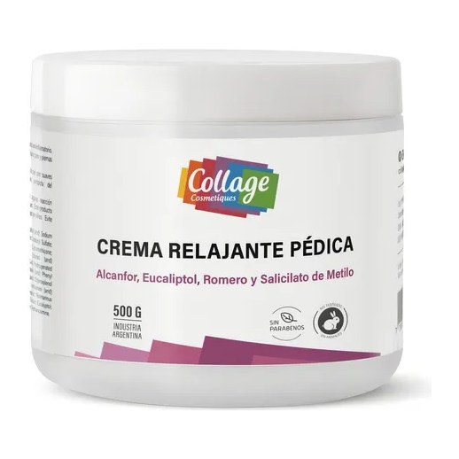 [18536] CREMA RELAJANTE PEDICA ALCANFOR, EUCALIPTO, ROMERO, Y SALICILATO DE METILO (500 GRS. - POTE) CERAS COLLAGE