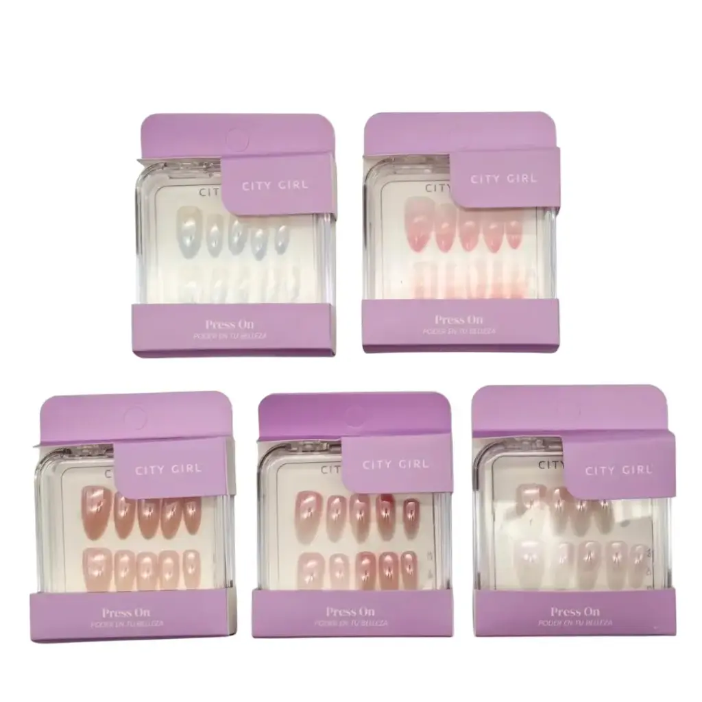 UÑAS PRESS ON CON DISEÑO – CITY GIRL (12 UND - CAJA)