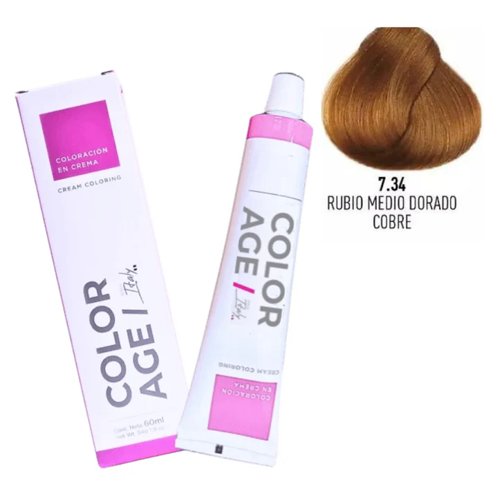 COLORACION EN CREMA 7.34 (RUBIO M. DORADO COBRE - 60 ML - CAJA) COLOR AGE