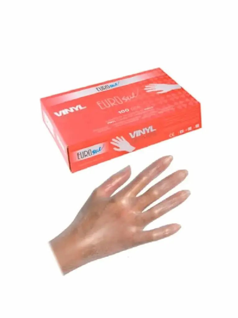 GUANTES DE VINILO TALLA L VENTA POR PAR (TRANSLUCIDOS - 100 UND - CAJA)