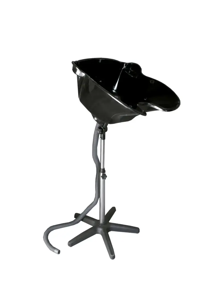 LAVACABEZAS PORTÁTIL CON PIE Y DESAGOTE NEGRO (1UNIDAD - CAJA)