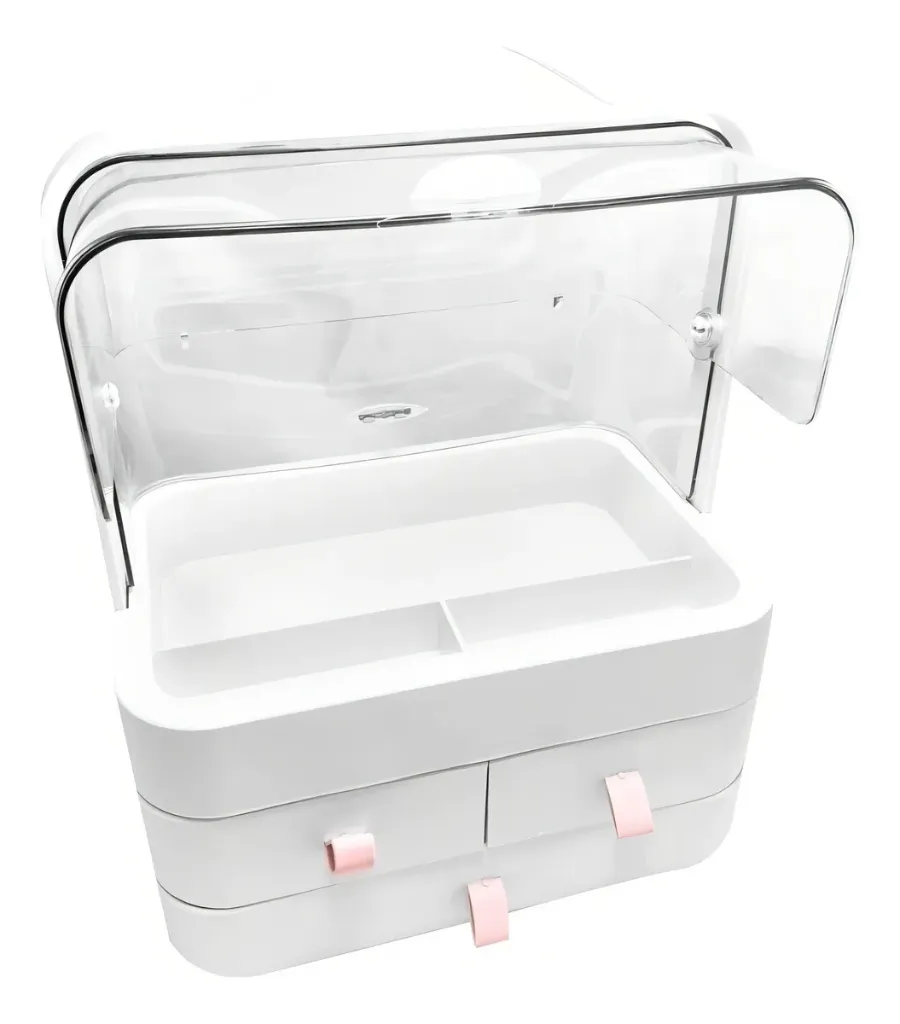 ORGANIZADOR COSMETICO VALIJA BLANCO CON TAPA  CRISTAL