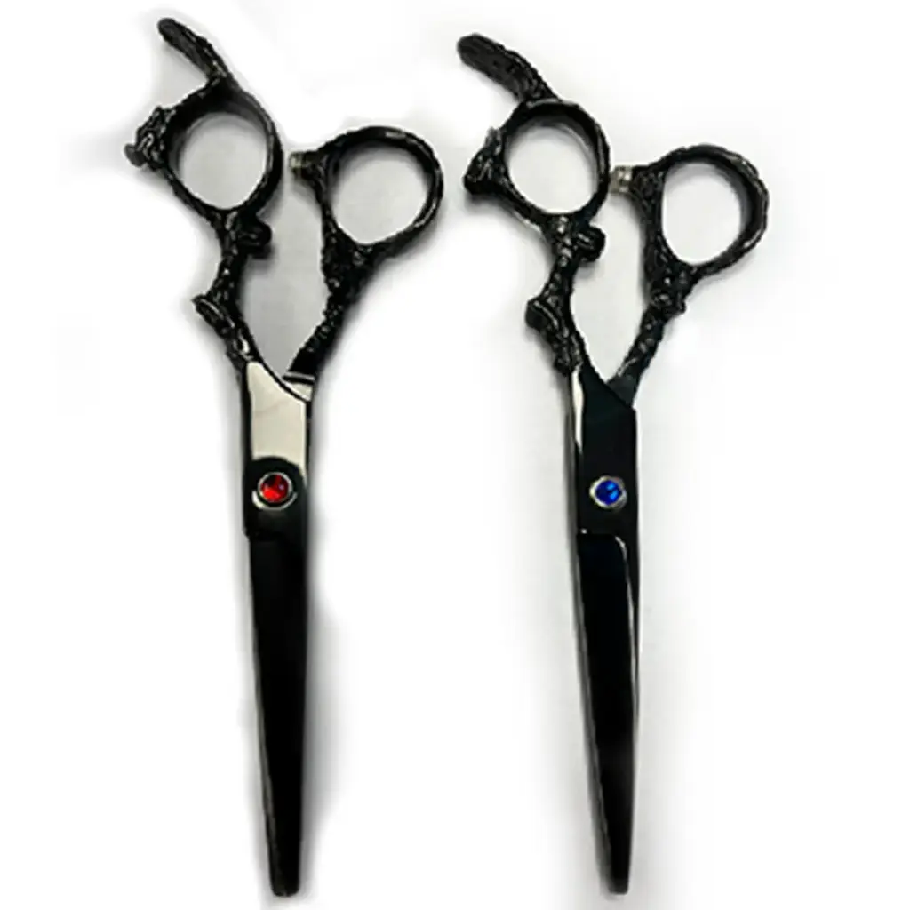 TIJERA NEGRA LABRADA PUNTO AZUL Y ROJO DE CORTE