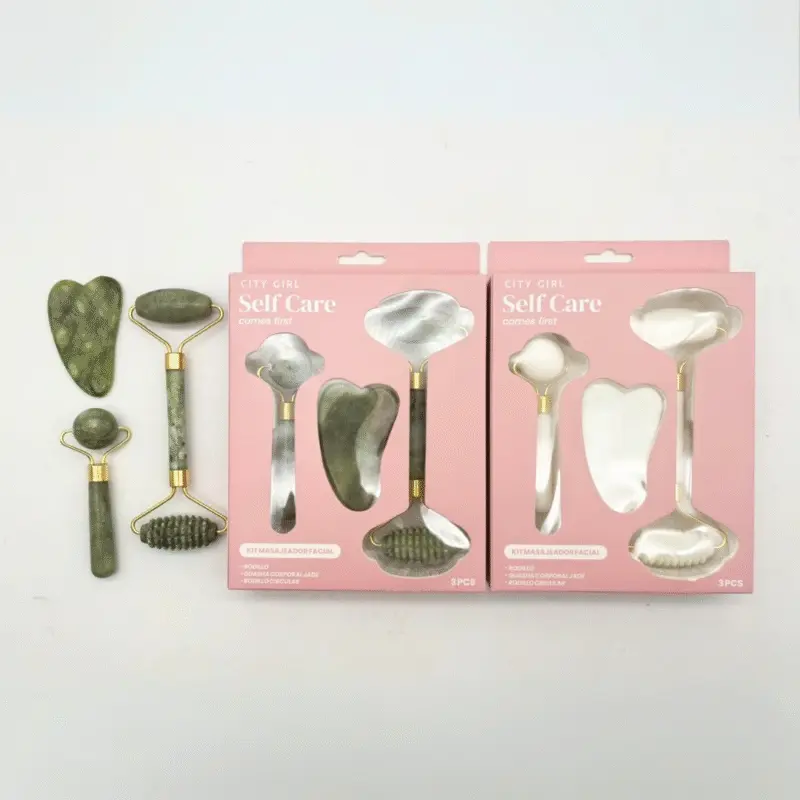 KIT MASAJEADOR FACIAL - PIEDRA GUASHA + ROLLER FACIAL